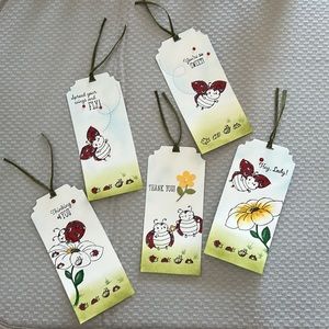5 pk Hand Crafted Set Detailed Lady Bug Watercolor Embossed inked Bookmarks